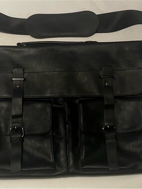 Classic Black Faux Leather Messenger Bag with Front Pockets